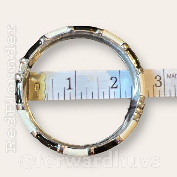 Bundle Sale 3 for $15 | Silver Tone Metal Black & Cream Enamel Hinge Bracelet - Picture 7 of 8